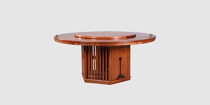 六盘水中式餐厅装修天地圆台餐桌红木家具效果图